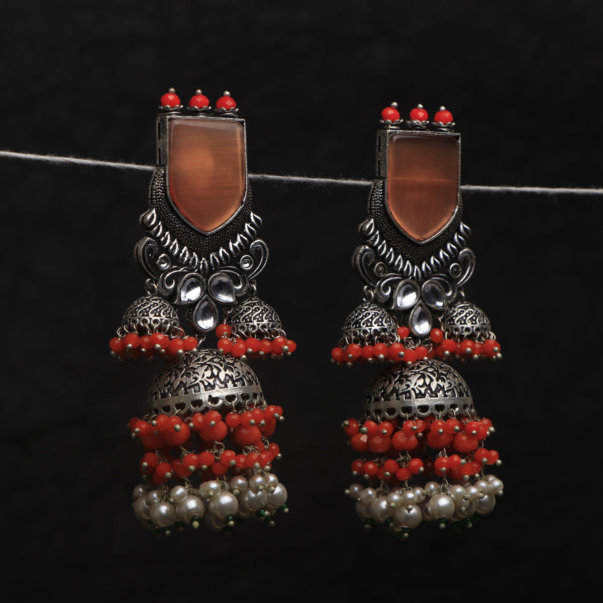 VICTORY CHIC SEMI HANDMADE JHUMKAS OXIDIZED  ER135