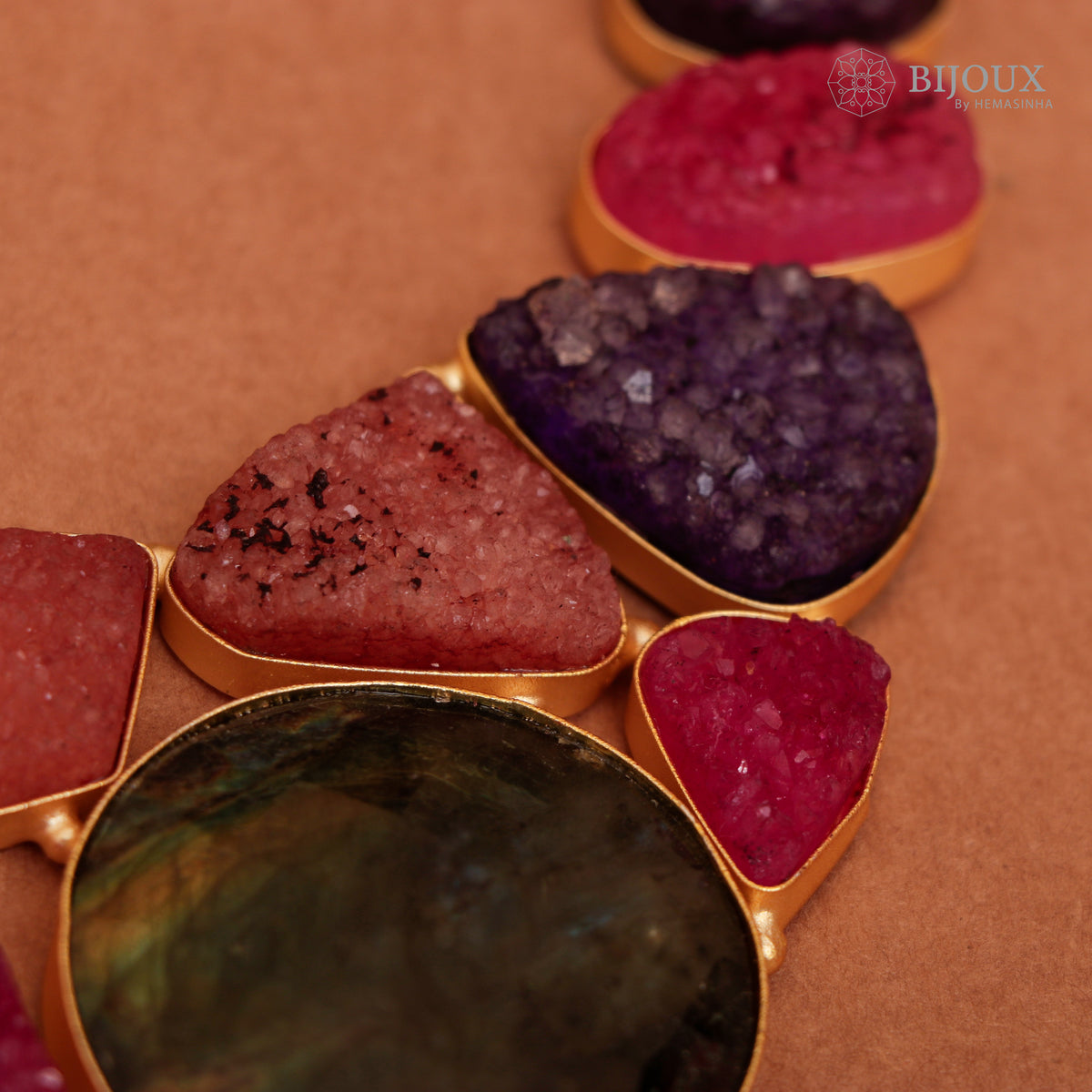 NIRAVYA RAW STONE HANDMADE GOLD TONED RUSTIC FINISH NECKLACE NL88