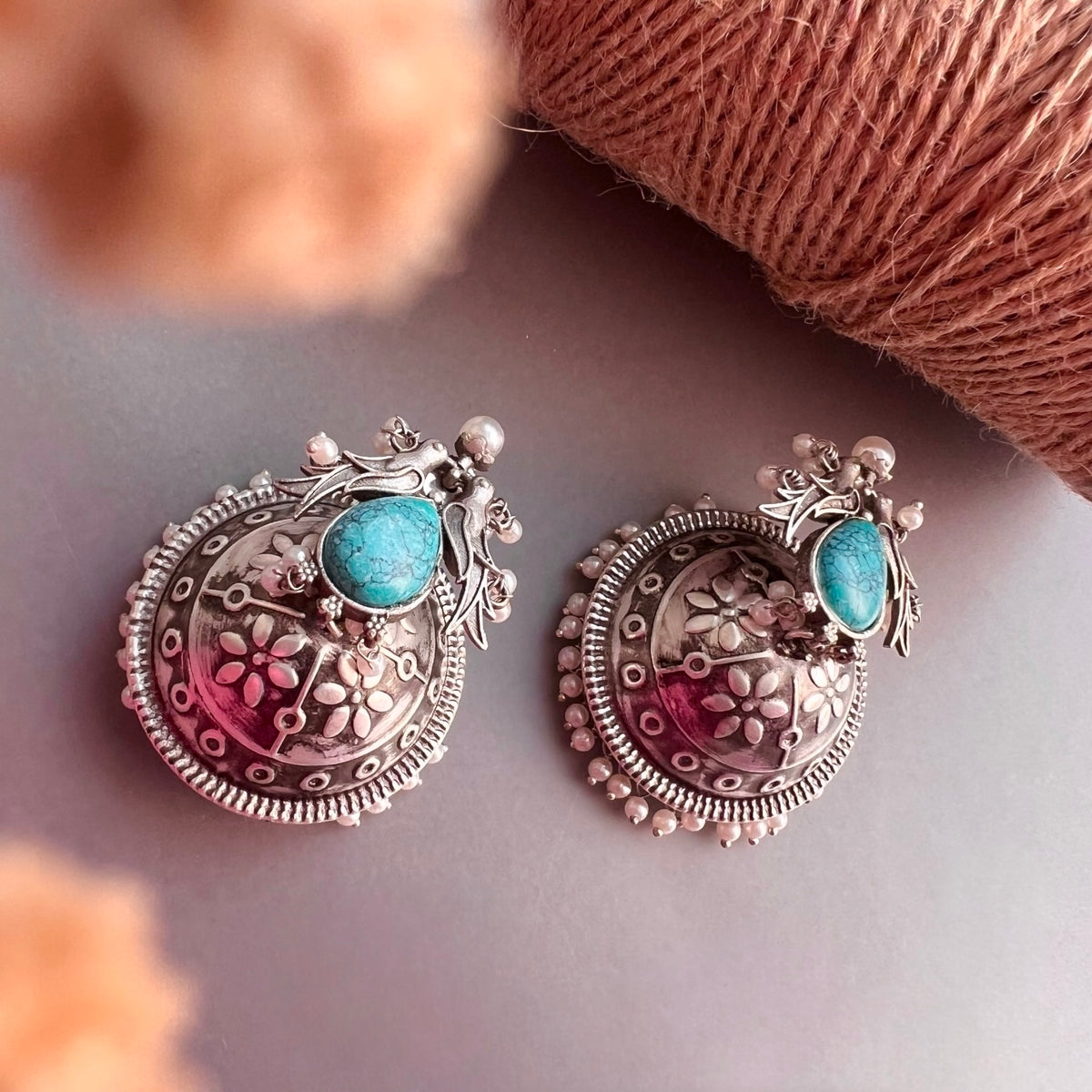 VARANAM SILVER LOOK ALIKE RAW AND RUSTIC ANTIQUE SEMI HANDMADE EARRINGS ER627