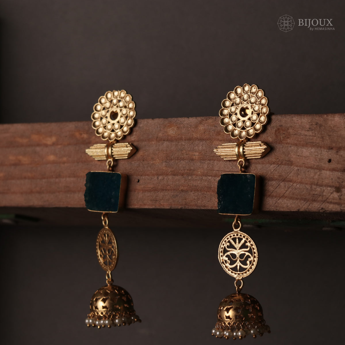 ELEGANT LIGHTWEIGHT DOUBLE-STEP SUGAR STONE HANDMADE JHUMKAS ER71