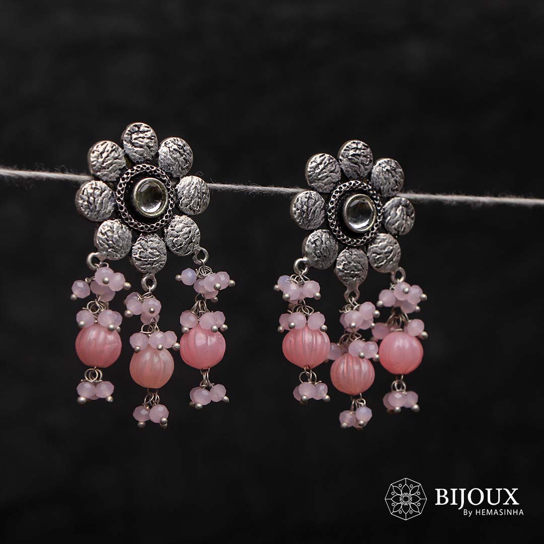 DAISY DISC PUMPKIN BEADED SEMI HANDMADE OXIDIZED EARRING ER132