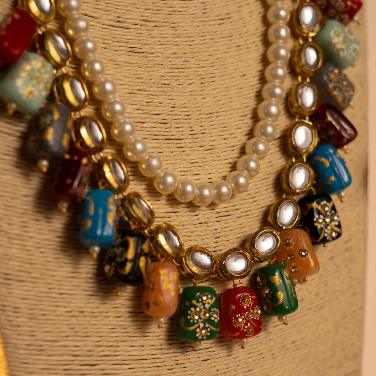 PRIYASHA RAW AND RUSTIC FINISH KUNDAN HAND PAINTED AND HANDMADE STONE MALA ML22
