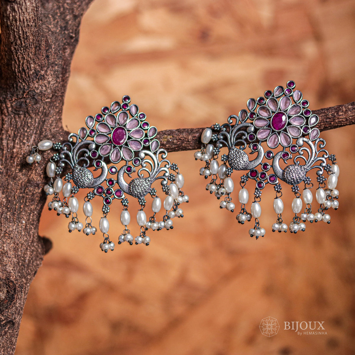 FLORAL FANTASY ANTIQUE SILVER LOOK ALIKE SEMI-HANDMADE EARRINGS ER53