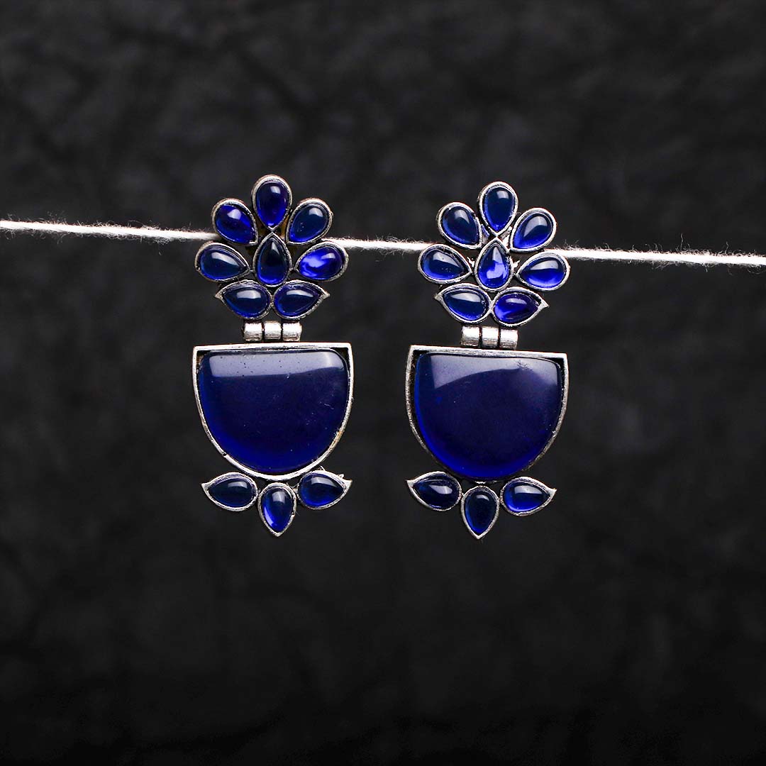 BLOSSOM SEMI HEMISPHERE SEMI HANDMADE OXIDIZED EARRING ER136