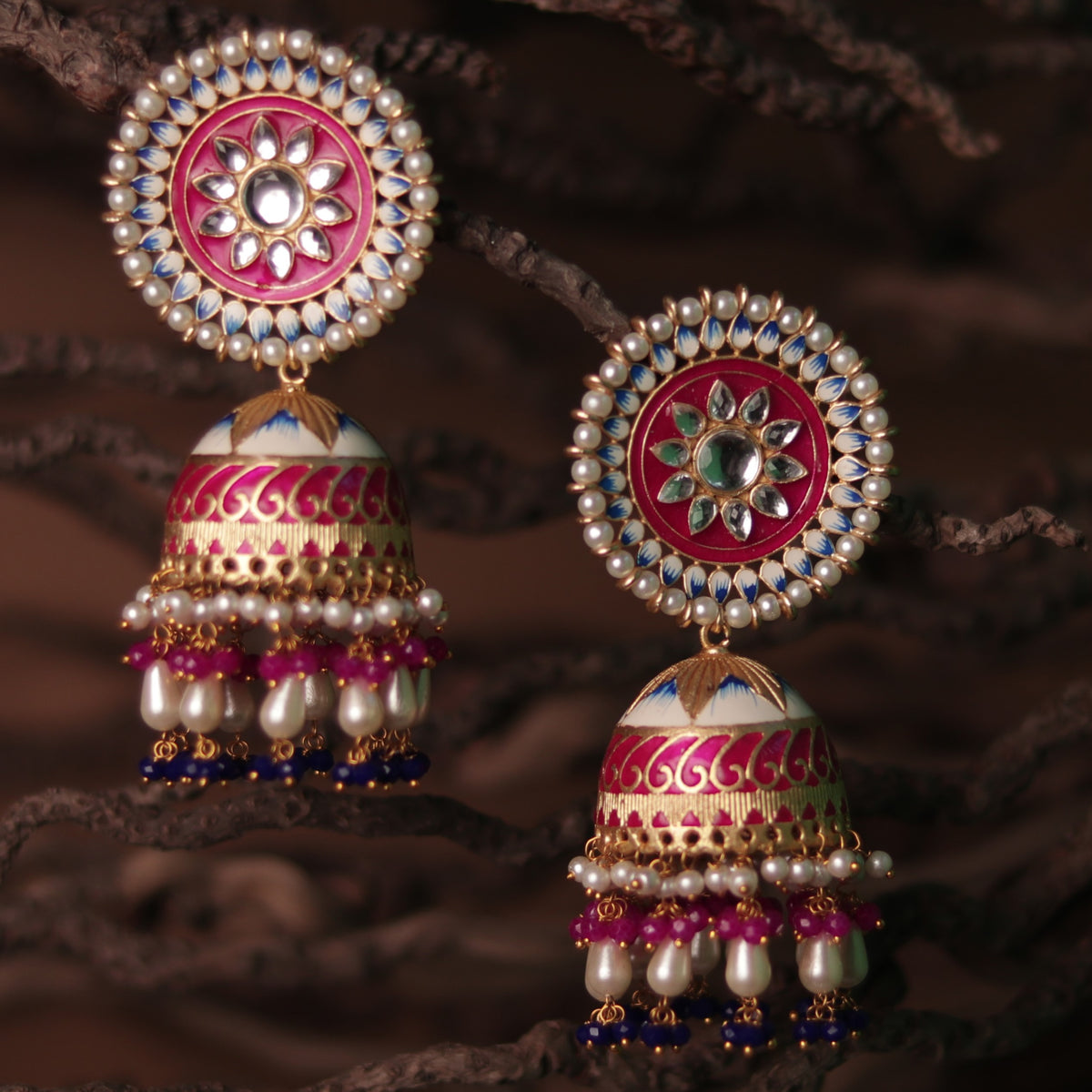 SUNNY SERENITY ETHNIC MEENAKARI SEMI HANDMADE JHUMKAS ER68