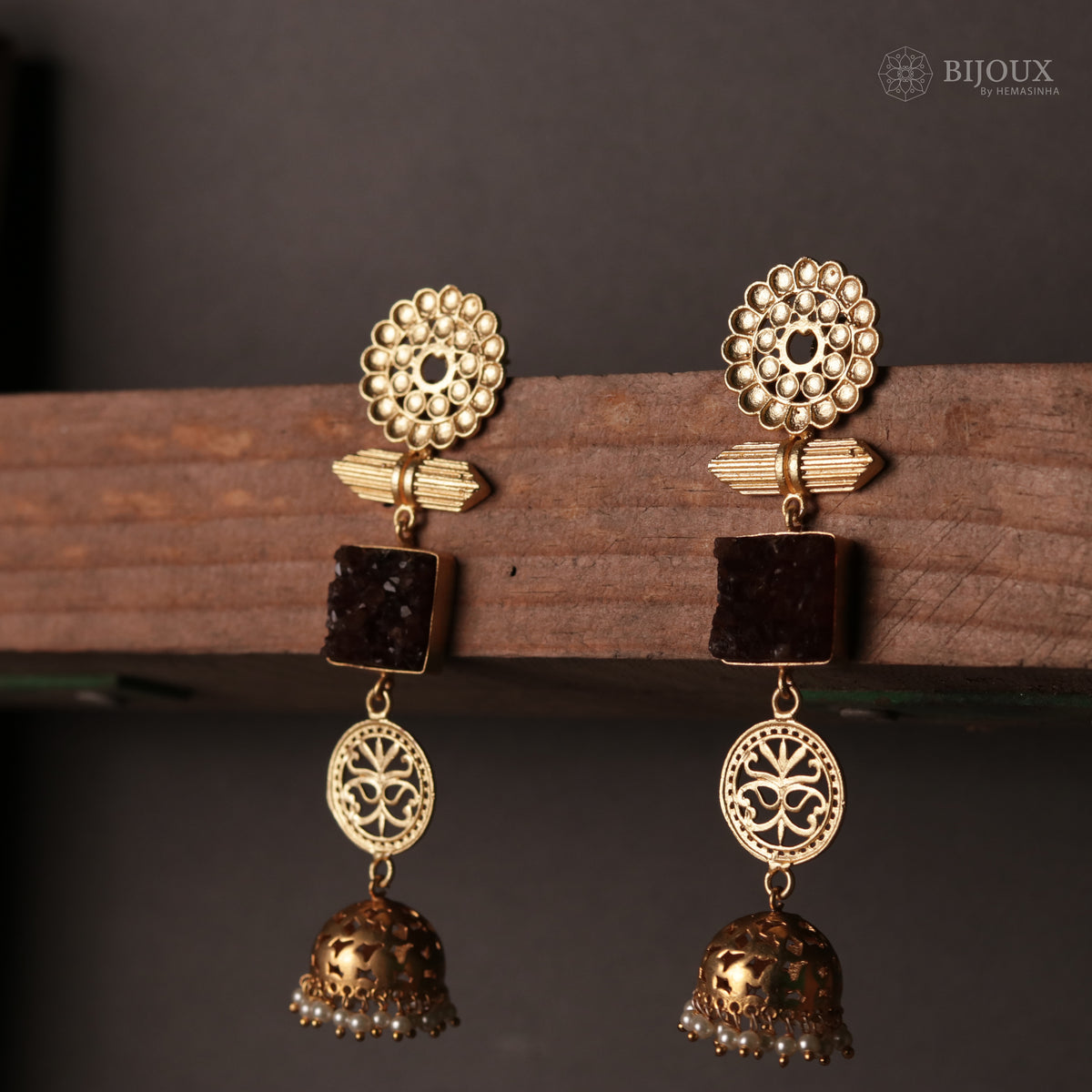 ELEGANT LIGHTWEIGHT DOUBLE-STEP SUGAR STONE HANDMADE JHUMKAS ER71