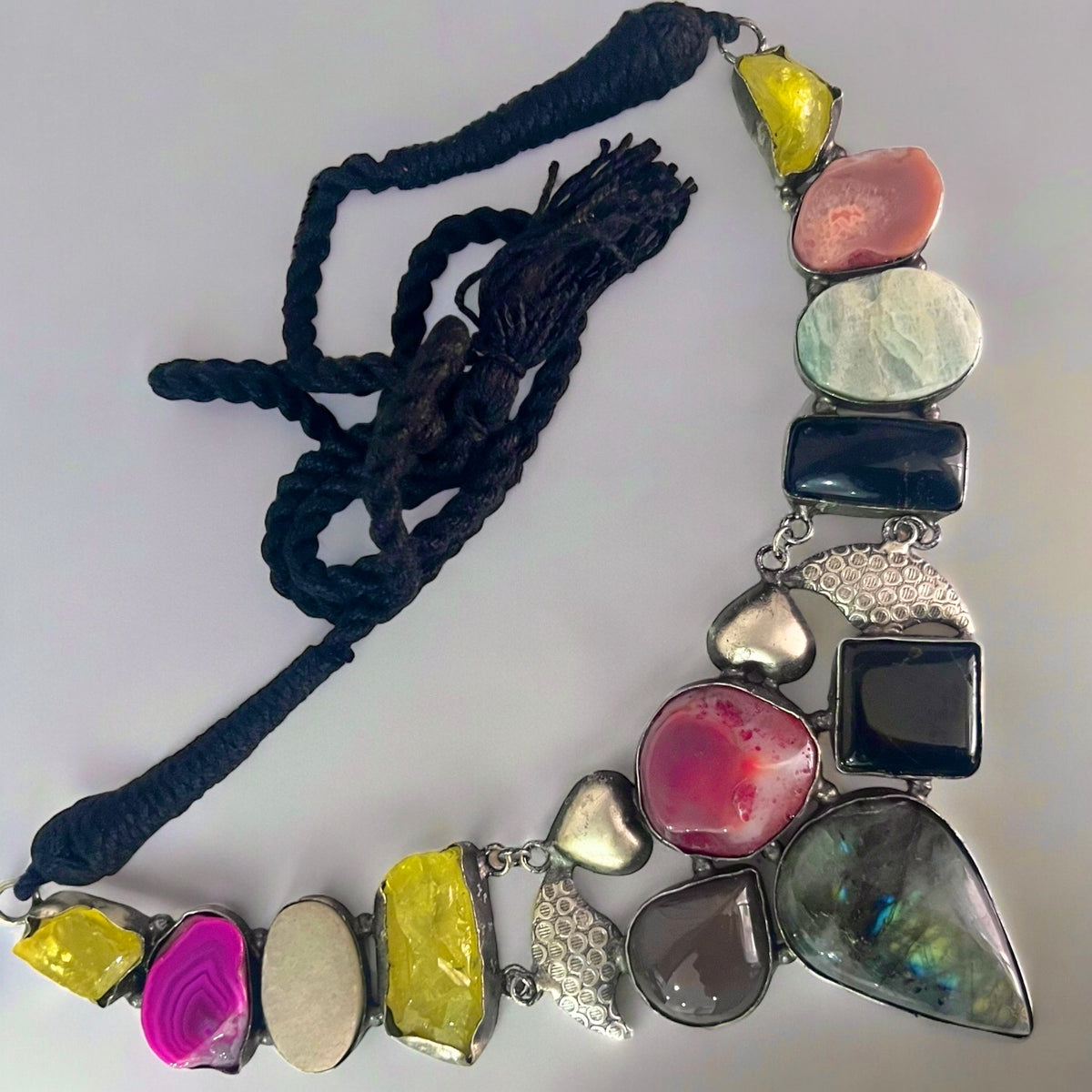 PARINA HANDMADE MULTI STONE STATEMENT RAW AND RUSTIC FINISH NECKLACE NL03