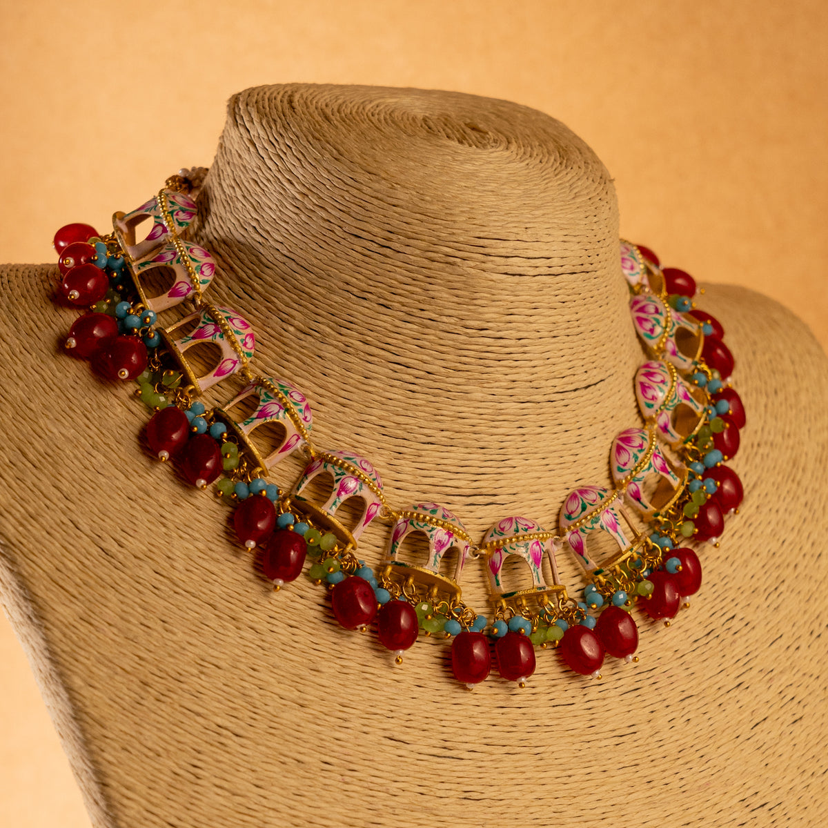 NIKARA HAND PAINTED AND HANDMADE RUSTIC LOOK NECKPIECE NECKLACE NL70