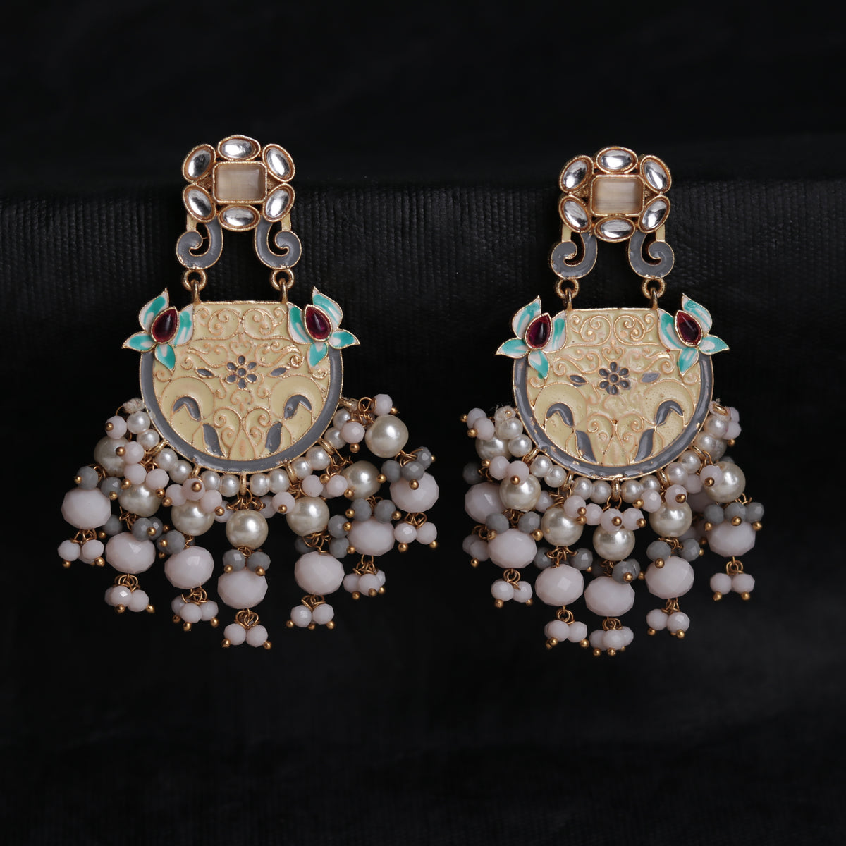 VIBRANT STROKE MEENAKARI SEMI-HANDMADE & HANDPAINTED GOLD TONED EARRING ER42