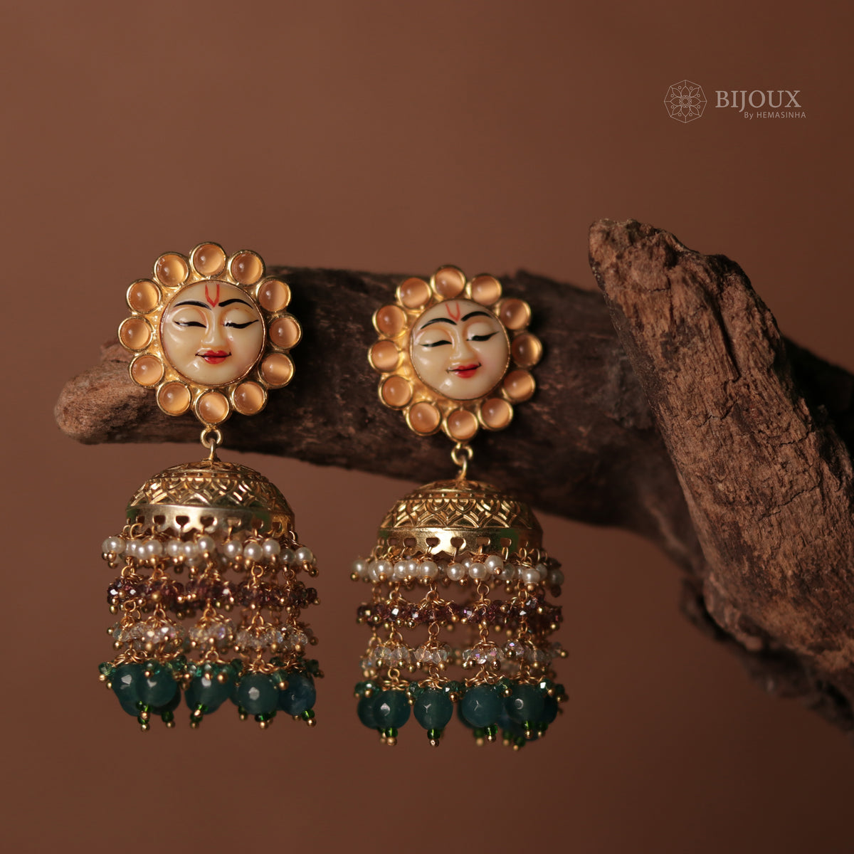SUNFLOWER SEMI HANDMADE BEADEDJHUMKAS EARRING WITH BEADS ER90