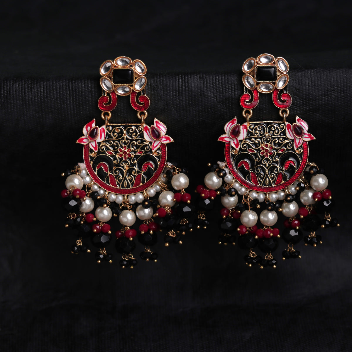 VIBRANT STROKE MEENAKARI SEMI-HANDMADE & HANDPAINTED GOLD TONED EARRING ER42