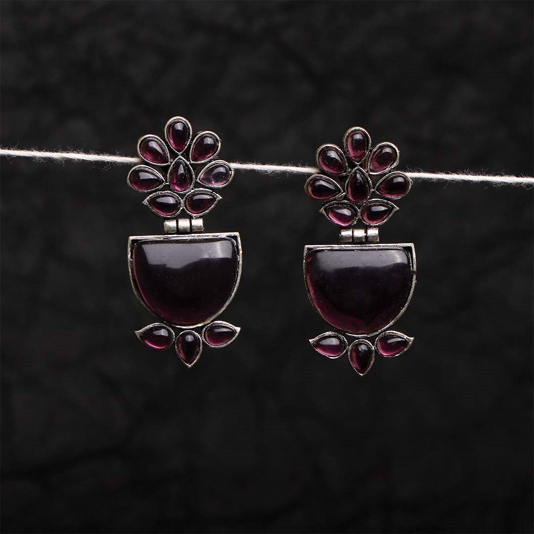 BLOSSOM SEMI HEMISPHERE SEMI HANDMADE OXIDIZED EARRING ER136