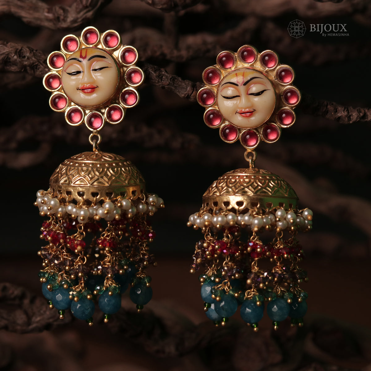 SUNFLOWER SEMI HANDMADE BEADEDJHUMKAS EARRING WITH BEADS ER90