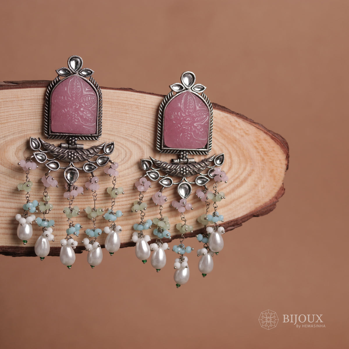 BEADED ENCHANTED CARVING SEMI-HANDMADE STONE EARRINGS ER30