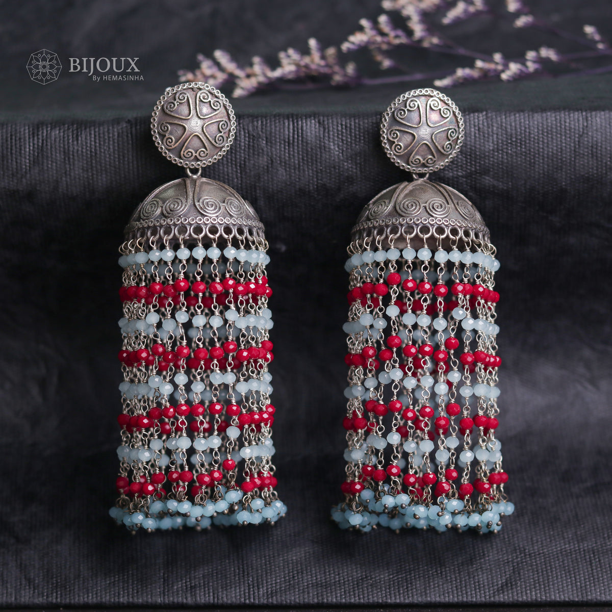 TWILIGHT SPARKLE ANTIQUE SEMI-HANDMADE SILVER LOOKALIKE JHUMKA ER55