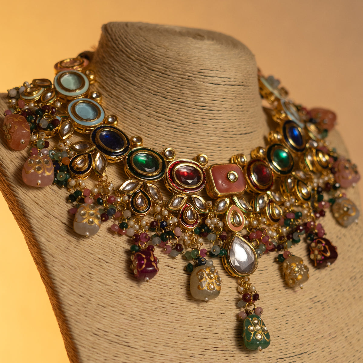 REENA KUNDAN BRIDAL BEADED HANDMADE ANTIQUE NECKPIECE NECKLACE NL61