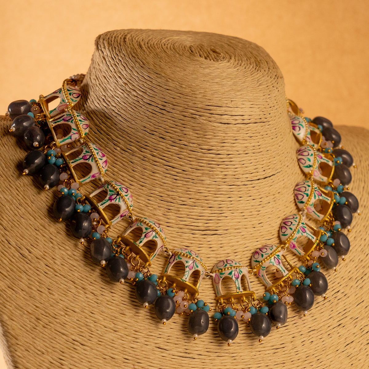 NIKARA HAND PAINTED AND HANDMADE RUSTIC LOOK NECKPIECE NECKLACE NL70