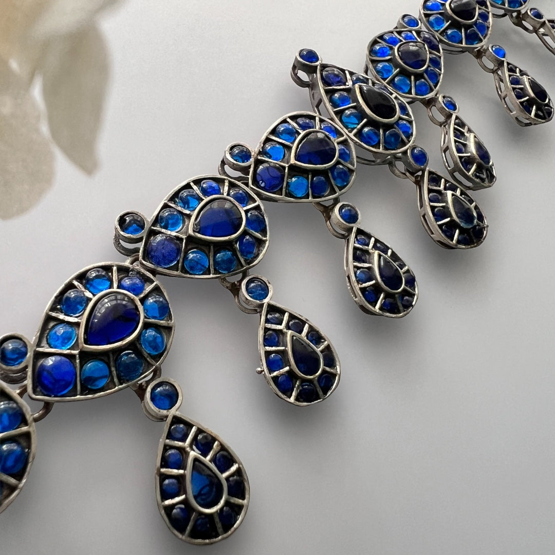 VISHIKA FAUX SILVER PREMIUM SEMI HANDMADE NECKLACE WITH EARRINGS NL130