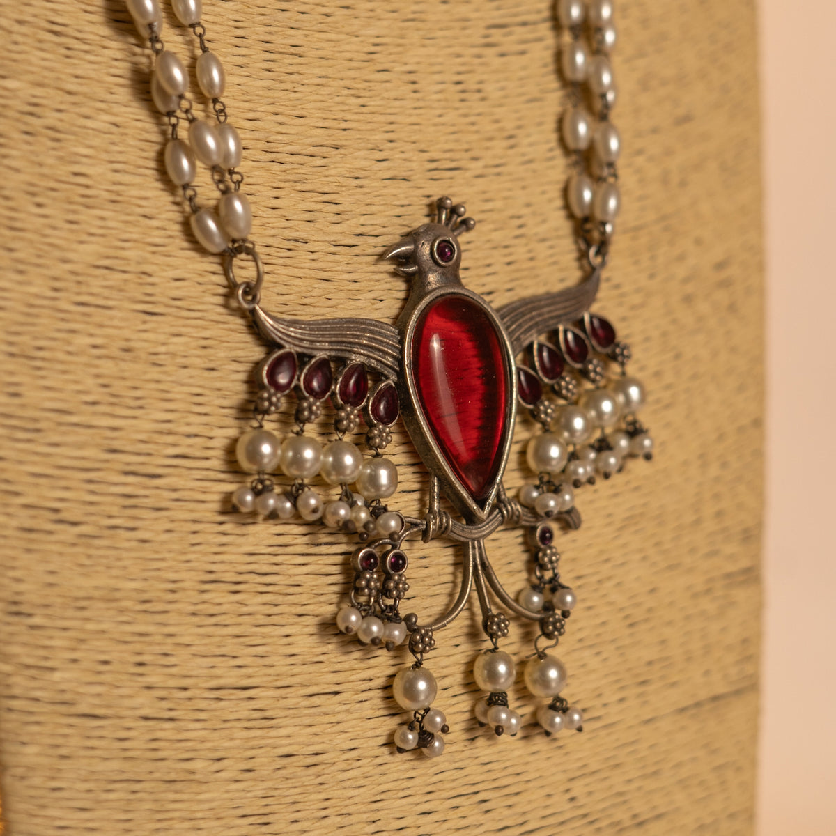 RISHIKA HANDMADE RAW AND RUSTIC FAUX SILVER DUAL TONE ANTIQUE MALA WITH EARRINGS ML189