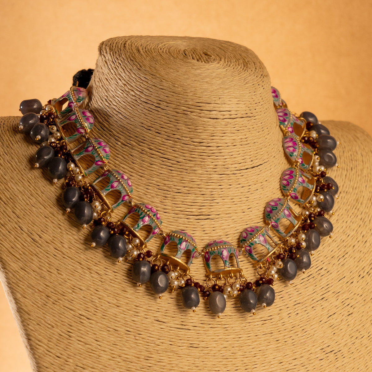 NIKARA HAND PAINTED AND HANDMADE RUSTIC LOOK NECKPIECE NECKLACE NL70