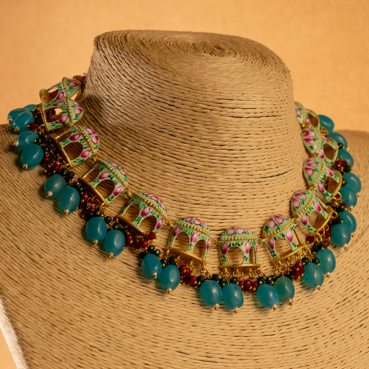 NIKARA HAND PAINTED AND HANDMADE RUSTIC LOOK NECKPIECE NECKLACE NL70