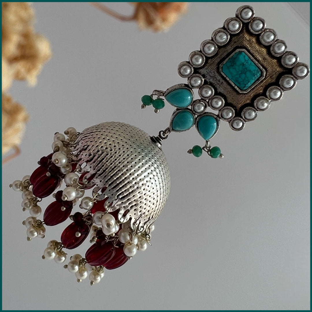 SQUARE SERENADE FAUX SILVER HANDMADE JHUMKAS ER37