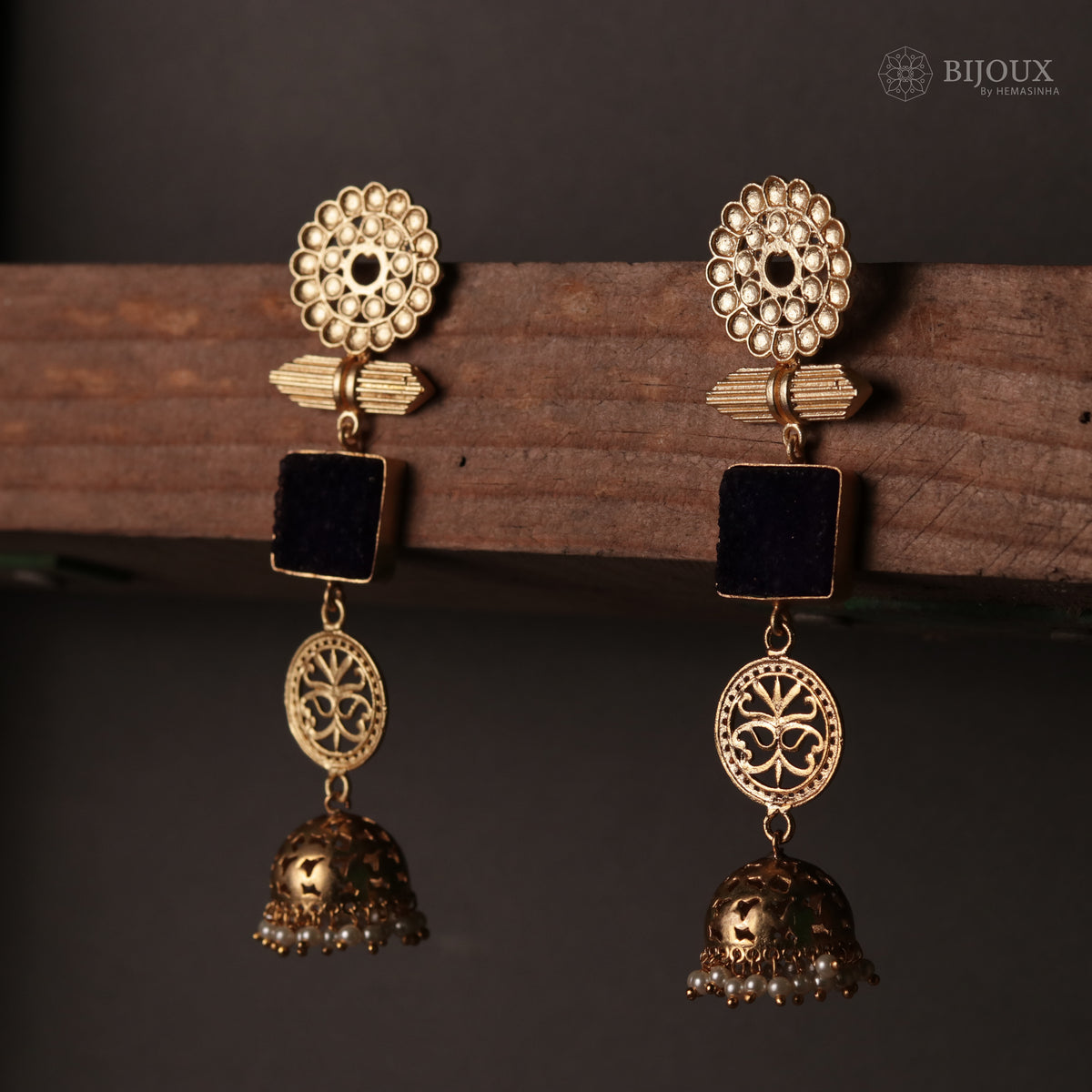 ELEGANT LIGHTWEIGHT DOUBLE-STEP SUGAR STONE HANDMADE JHUMKAS ER71