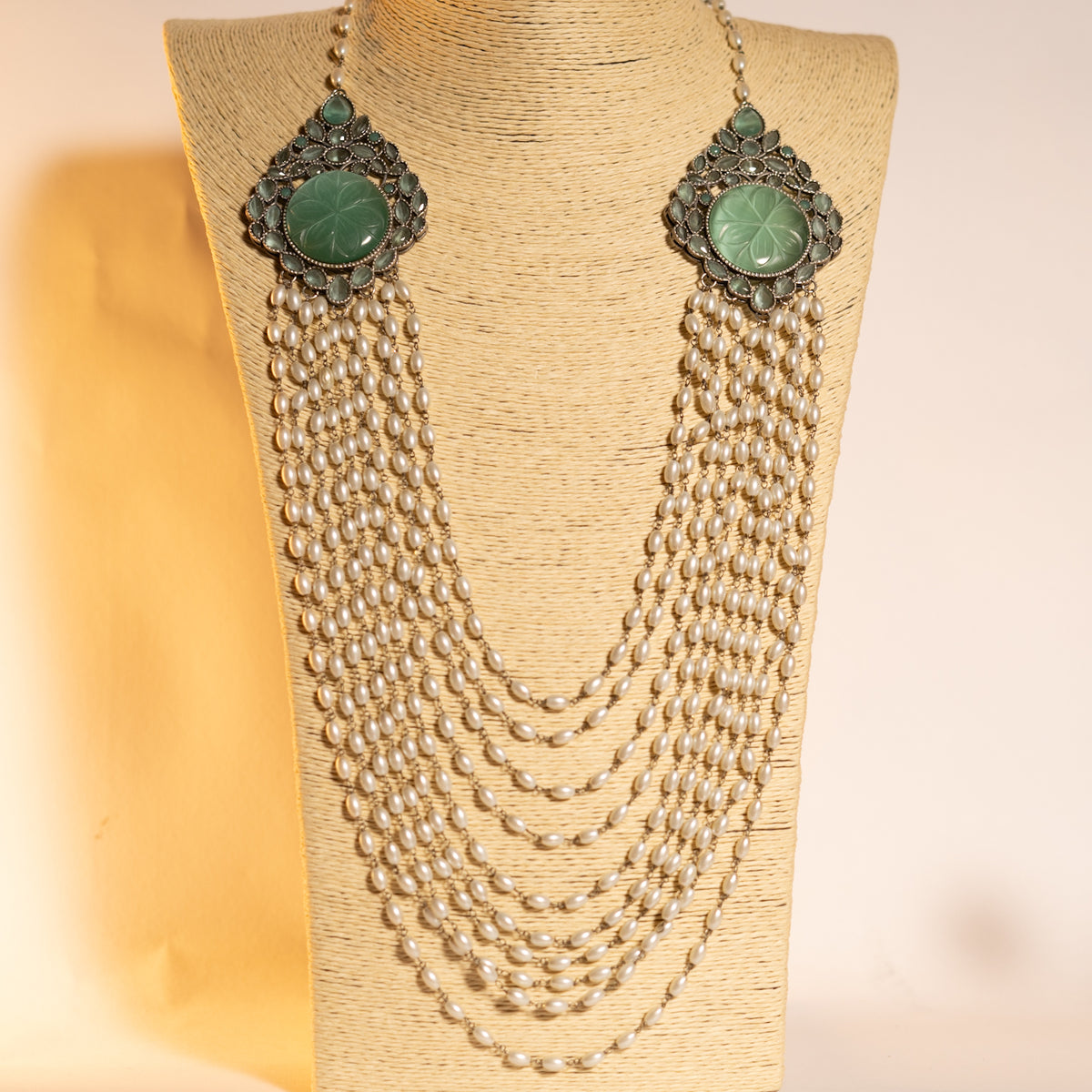 PRIYANKA LAYERED PEARL CARVING STONE HANDMADE STATEMENT MALA ML100