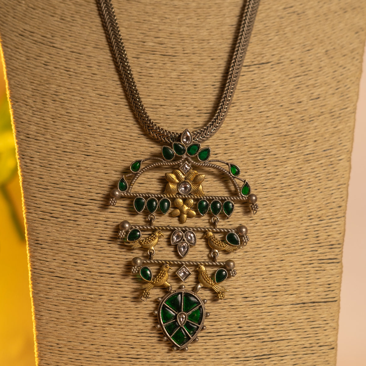 MILA HANDMADE RAW AND RUSTIC SILVER LOOK ALIKE DUAL TONE ANTIQUE MALA WITH EARRINGS ML188