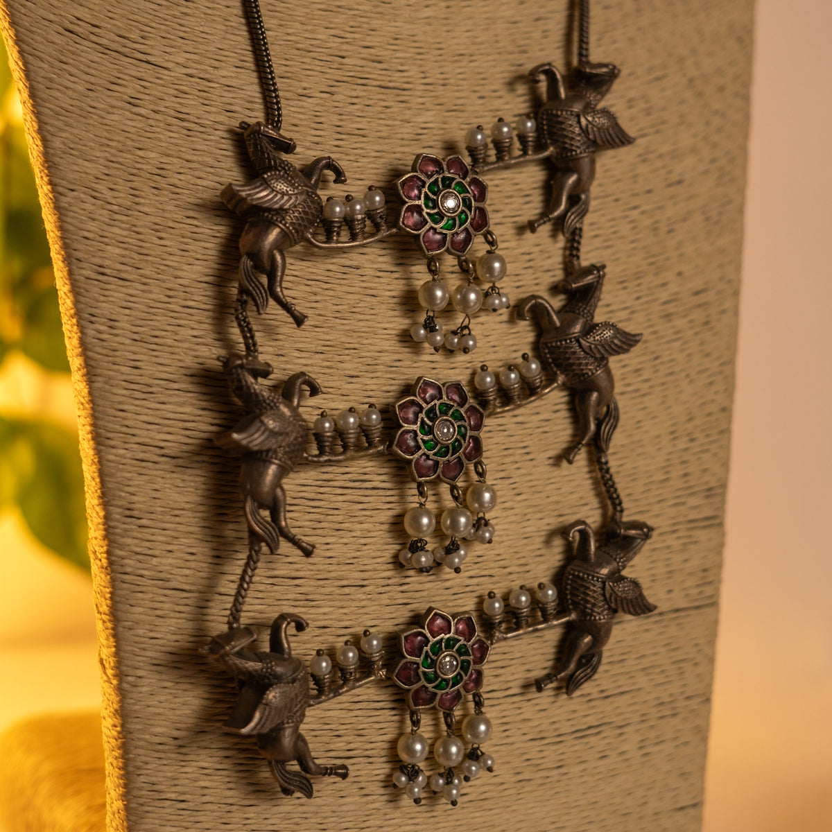 RUSTIC HANDMADE RAW AND RUSTIC BEAUTY FAUX SILVER ANTIQUE MALA WITH EARRINGS ML182