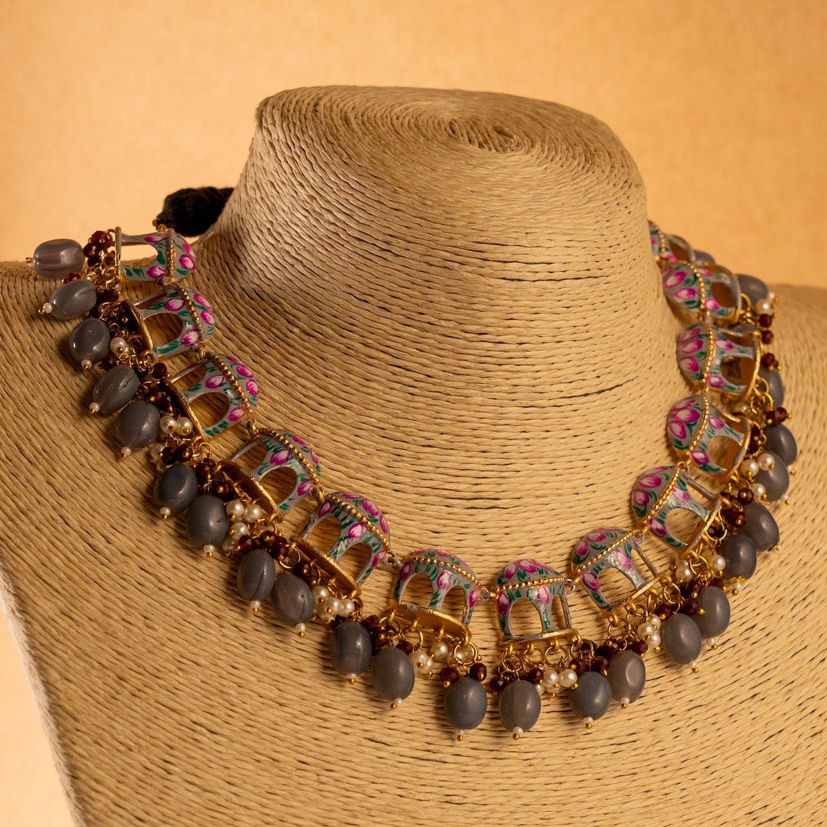 NIKARA HAND PAINTED AND HANDMADE RUSTIC LOOK NECKPIECE NECKLACE NL70