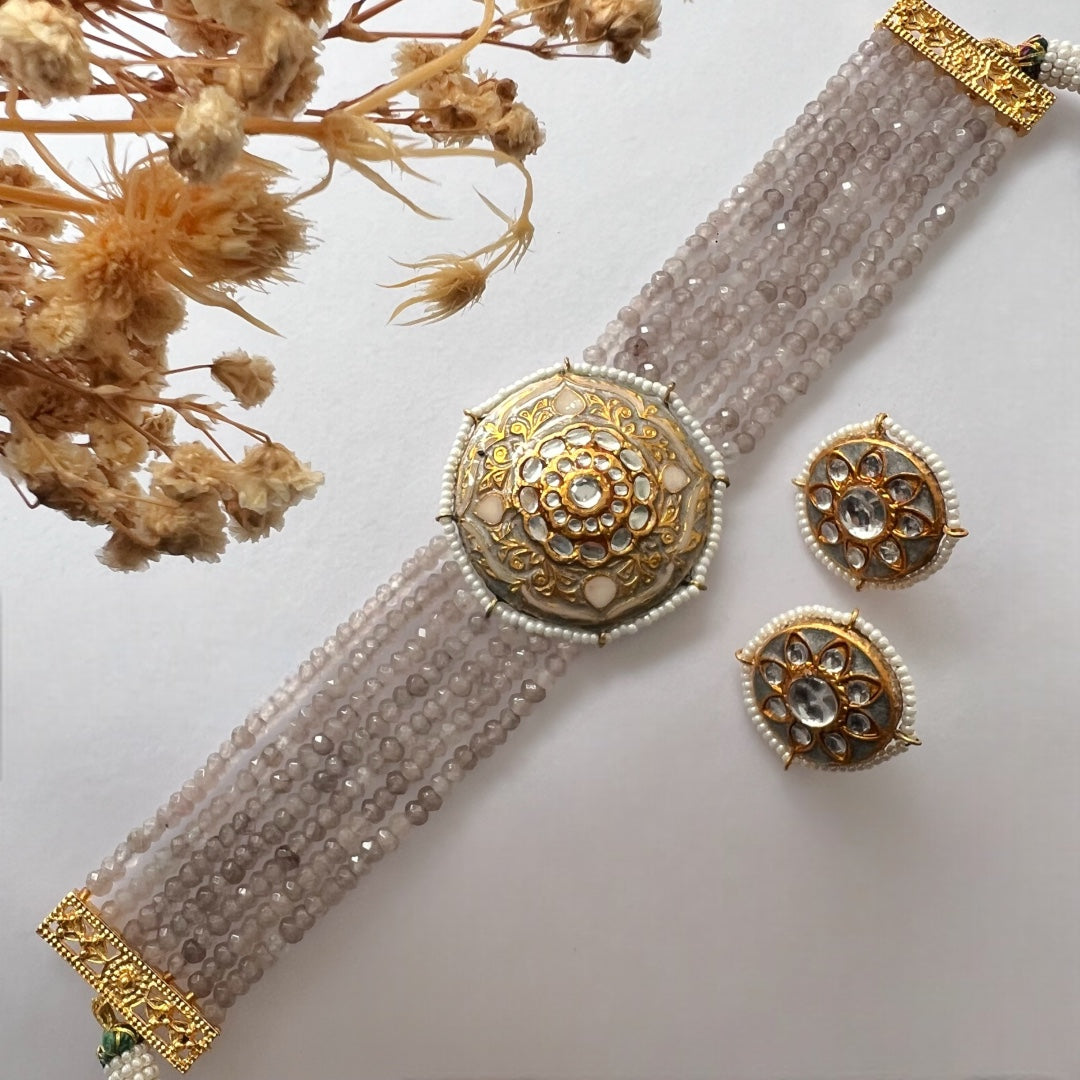 JADE ONEX BEADS LAC AND KUNDAN BIJOUX PREMIUM AND EXCLUSIVE HANDMADE CHOKER WITH EARRINGS CH397