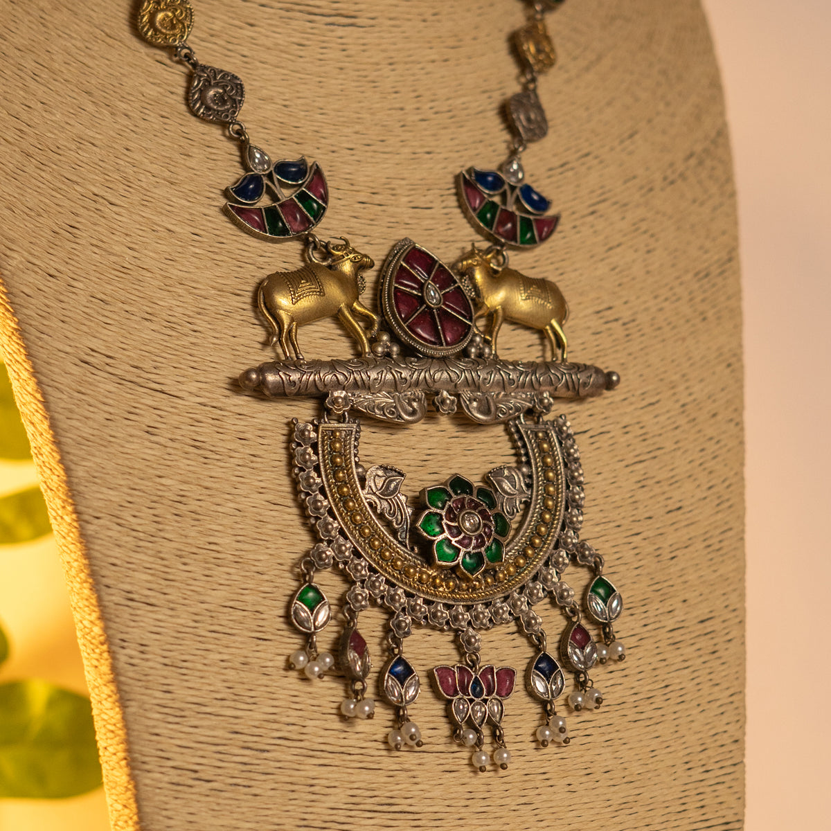 ADITI HANDMADE RAW AND RUSTIC FAUX ANTIQUE DUAL TONE MALA WITH EARRINGS ML186