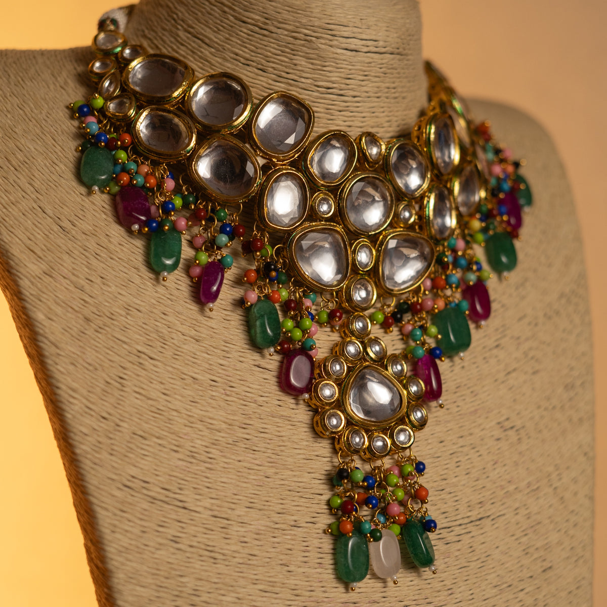 KIRA KUNDAN BRIDAL BEADED HANDMADE ANTIQUE NECKPIECE NECKLACE NL63