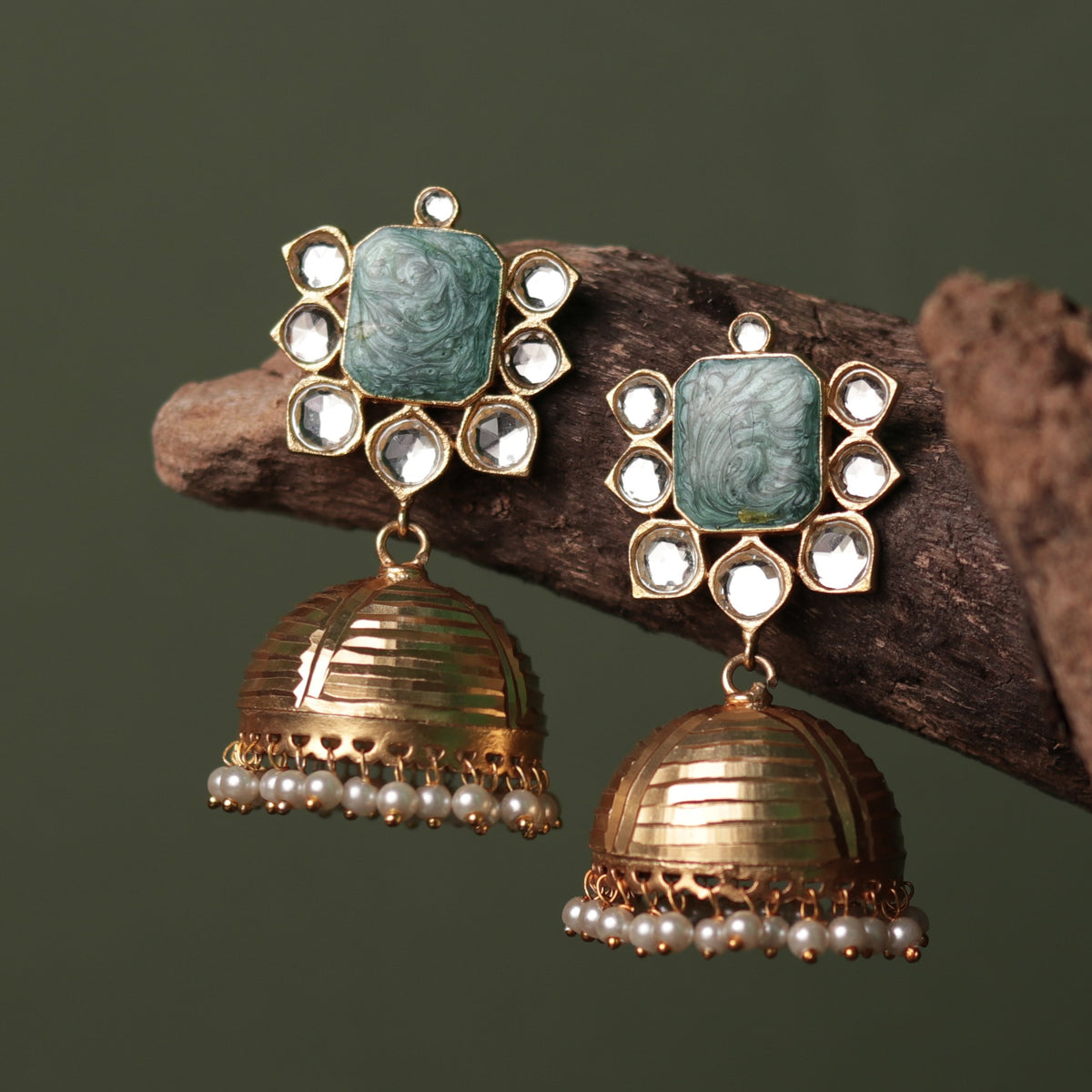 ALINE ENIGMA BLOSSOM HANDMADE PREMIUM GOLD TONED AND ENAMELLED JHUMKA ER61