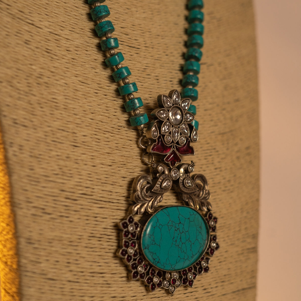 ARIZONA BLUE SILVER LOOK ALIKE ANTIQUE HANDMADE MALA WITH EARRINGS ML177