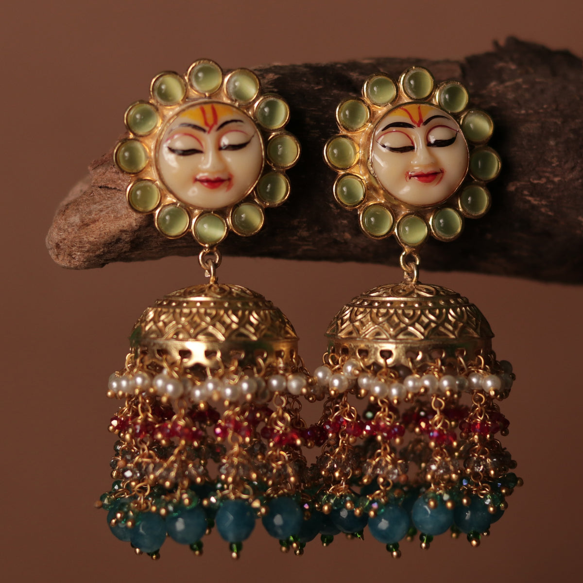 SUNFLOWER SEMI HANDMADE BEADEDJHUMKAS EARRING WITH BEADS ER90