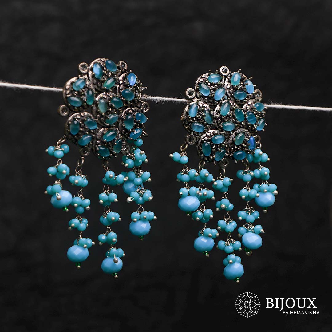 BLOSSOM STONE CLUSTER CIRCLET SEMI HANDMADE BEADED EARRING ER130