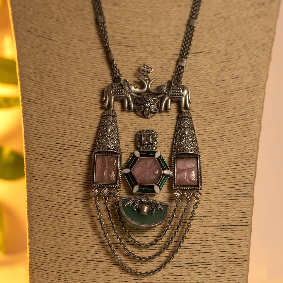 MOMO SILVER LOOK ALIKE ANTIQUE SEMI-HANDMADE MALA WITH EARRINGS ML176