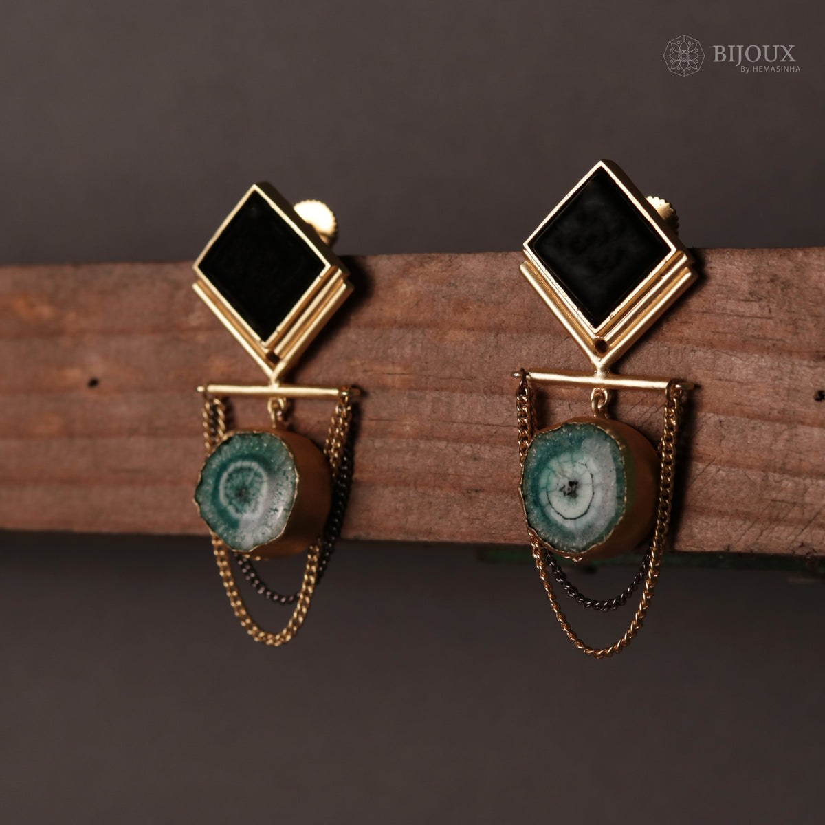 DIA RING MONALISA & DRUZY TREASURE HANDMADE AND HAMD HAMMERED EARRINGS ER77