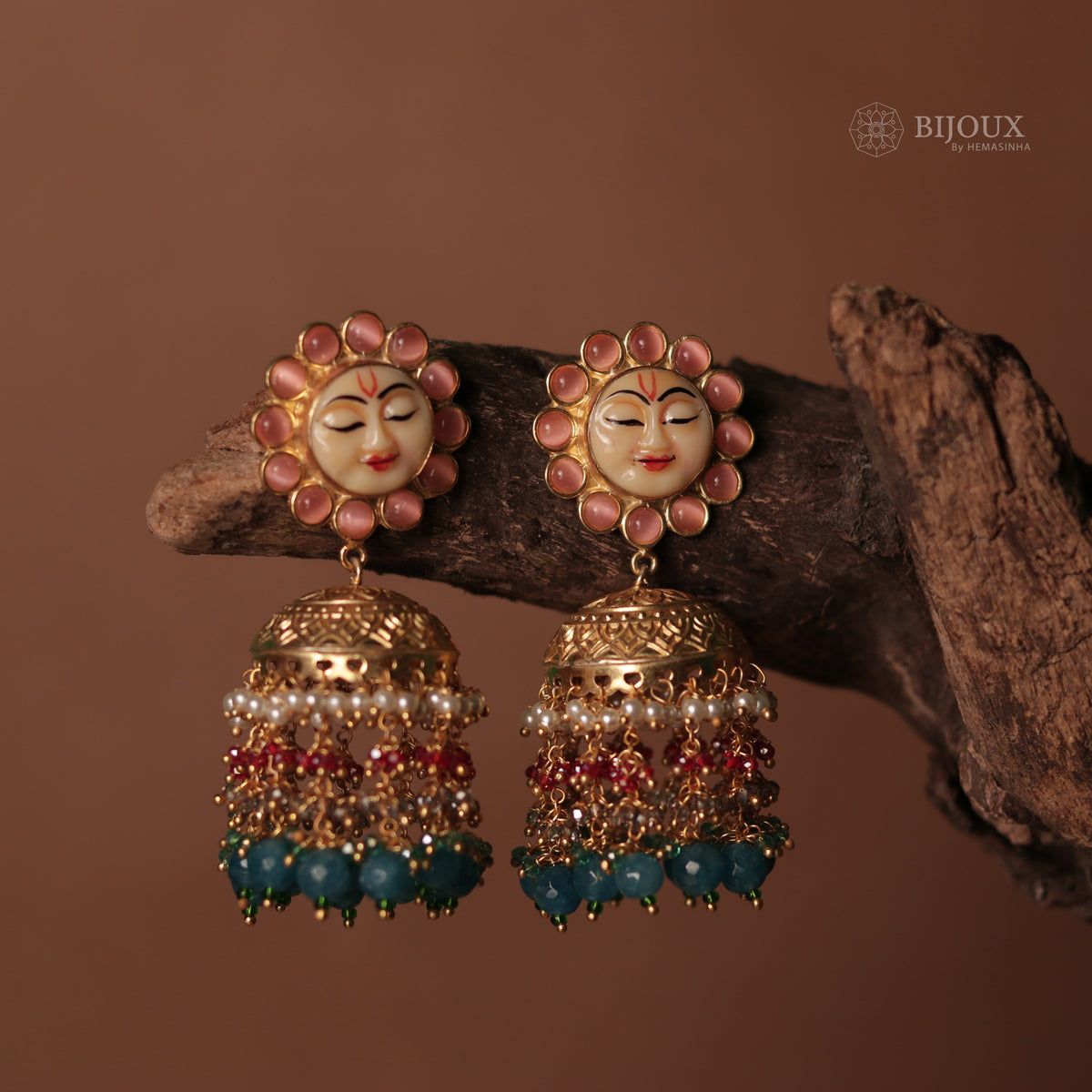 SUNFLOWER SEMI HANDMADE BEADEDJHUMKAS EARRING WITH BEADS ER90