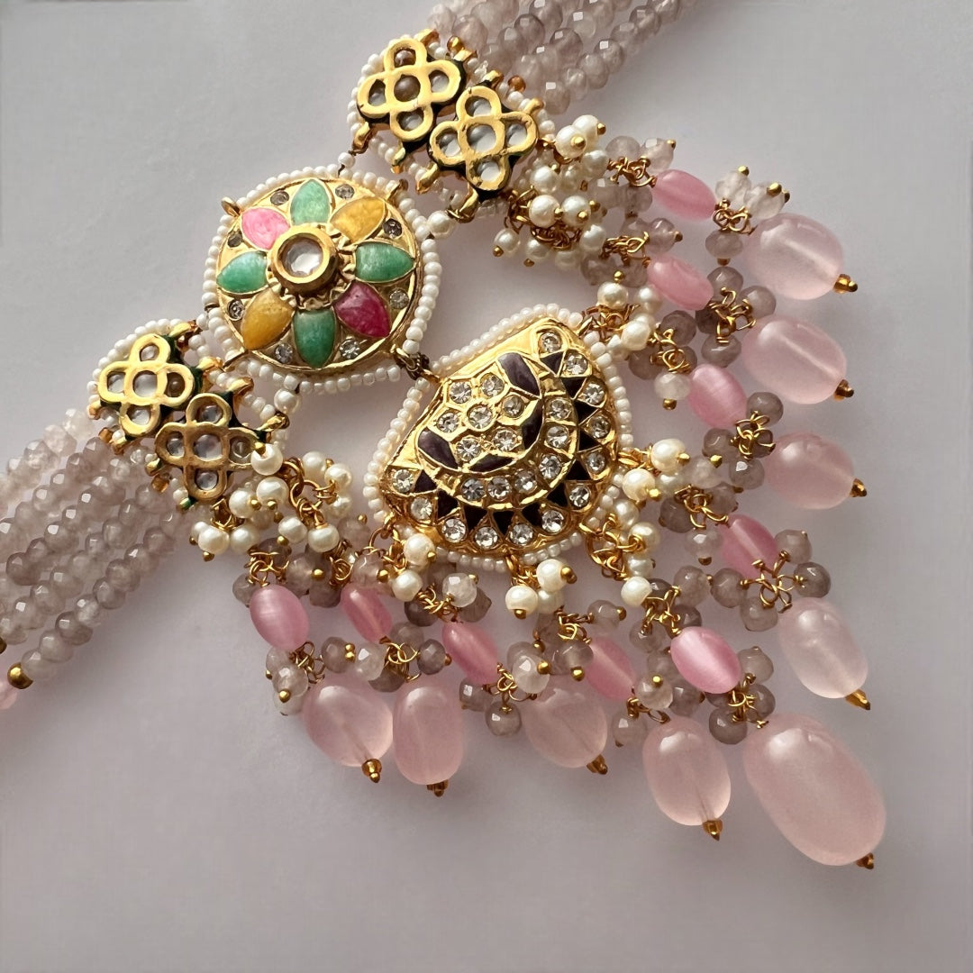 REETHANA BIJOUX PREMIUM HANDMADE CHOKER WITH EARRINGS AND TIKKA CH395