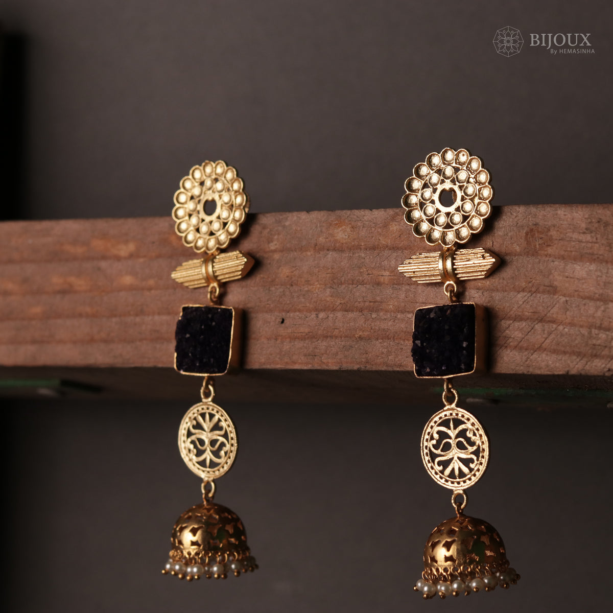 ELEGANT LIGHTWEIGHT DOUBLE-STEP SUGAR STONE HANDMADE JHUMKAS ER71
