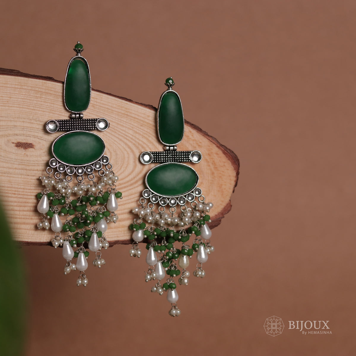 OVAL MYSTIC MONALISA STONE  SEMI-HANDMADE  EARRINGS  ER47