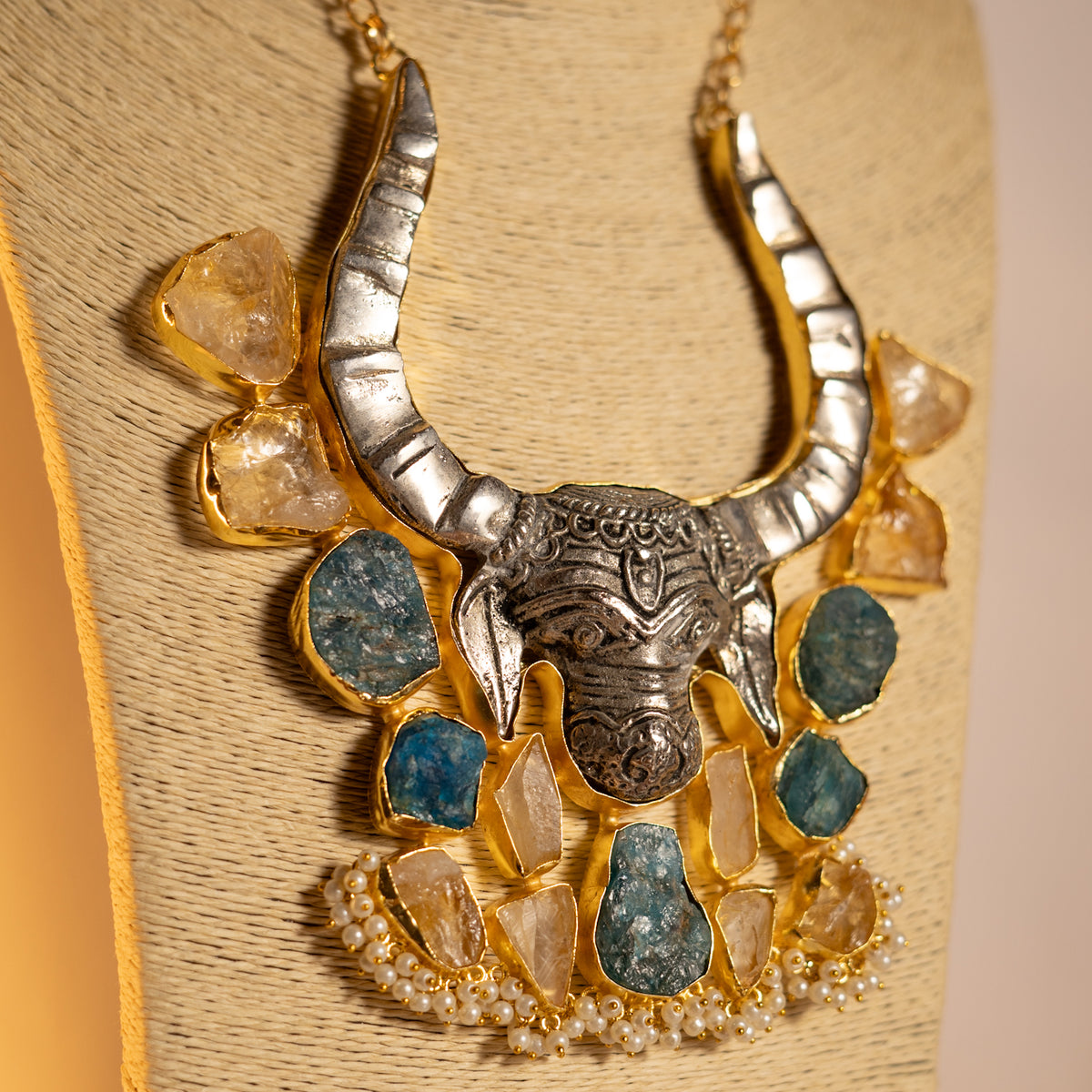 SHAMBU BIJOUX EXCLUSIVE HANDMADE RAW STONE MALA WITH EARRINGS ML169