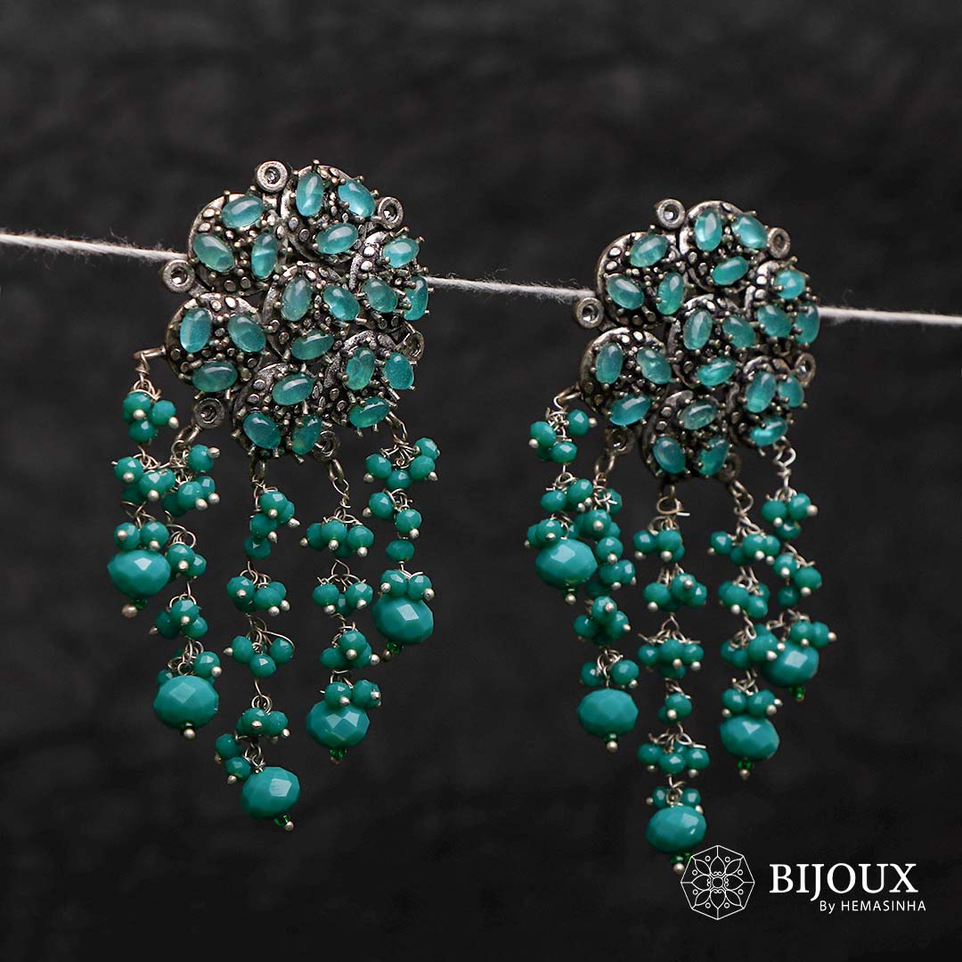 BLOSSOM STONE CLUSTER CIRCLET SEMI HANDMADE BEADED EARRING ER130