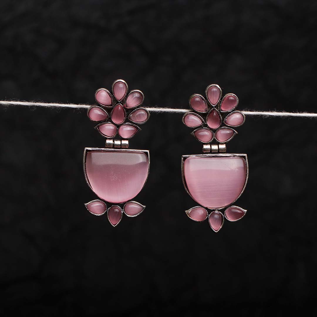 BLOSSOM SEMI HEMISPHERE SEMI HANDMADE OXIDIZED EARRING ER136