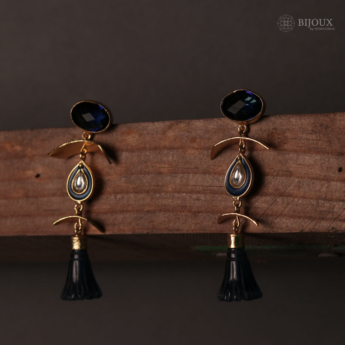 ENAMELLED CONICAL STONE DROPS WITH CRYSTAL HANDMADE AND HAND HAMMERED EARRINGS ER74