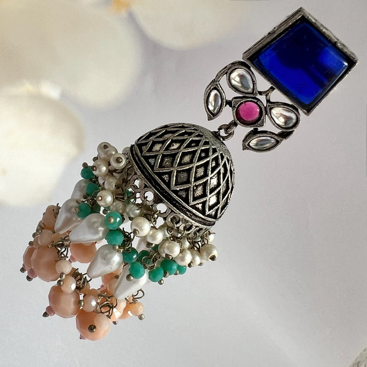 CUBIC CHARISMA SQUARE MONALISA STONE  SEMI-HANDMADE JHUMKA ER50