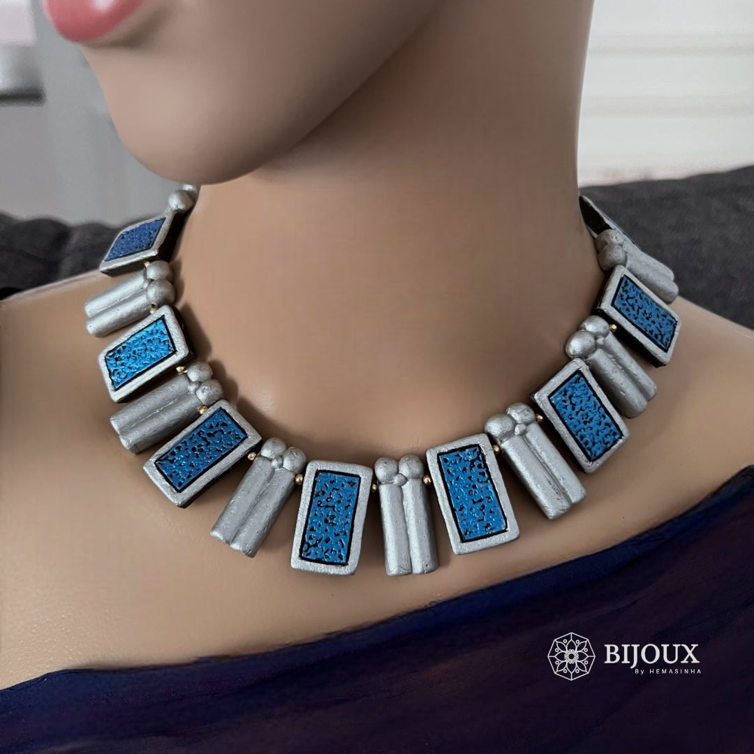 RECTELLA TERRACOTTA HANDMADE NECKLACE WITH EARRINGS TR18